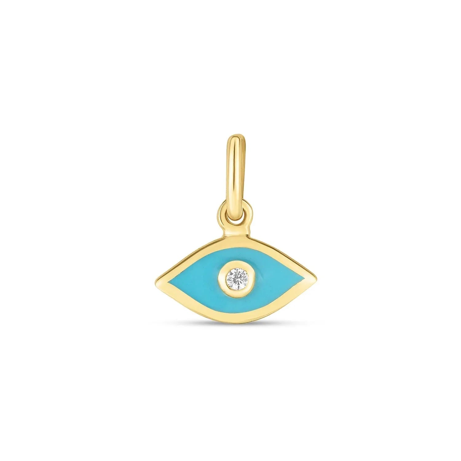 14k Yellow Gold Mini Blue Enamel Evil Eye Charm - Peelerie